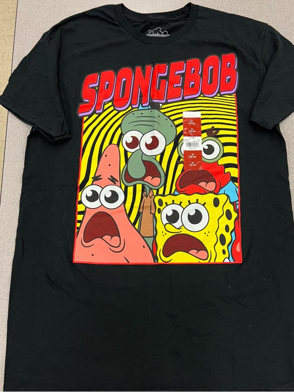 Nickelodeon Sz Medium Spongebob Squidward, Patrick, Mr. Krabs Black T-Shirt